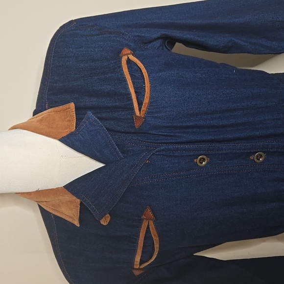 Vintage Liz Claiborne Denim Western Dress Size 2P Corduroy Trim 100% Cotton - Picture 3 of 13